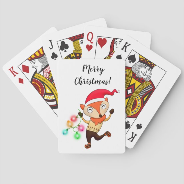 Jeu De Cartes Joli Renard de Noël avec Santa Hat Jouer aux carte (dos)