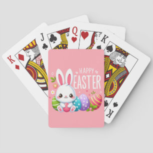 Jeu De Cartes Joli, rose et heureux lapin de Pâques