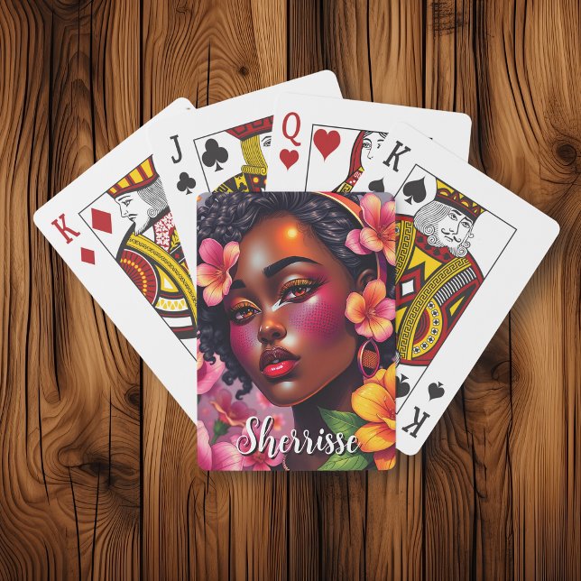 Jeu De Cartes Jolie Dame de Couleur Fleurs Roses Personnalisées (Créateur téléchargé)