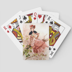 Jeu De Cartes Jolie Dame Vintage En Robe Rose