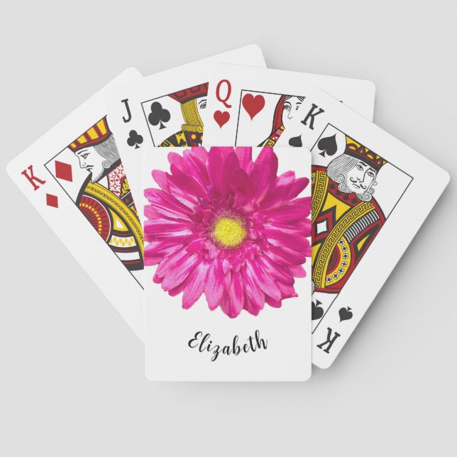 Jeu De Cartes Jolie fleur marguerite rose nom personnalisé femme (dos)