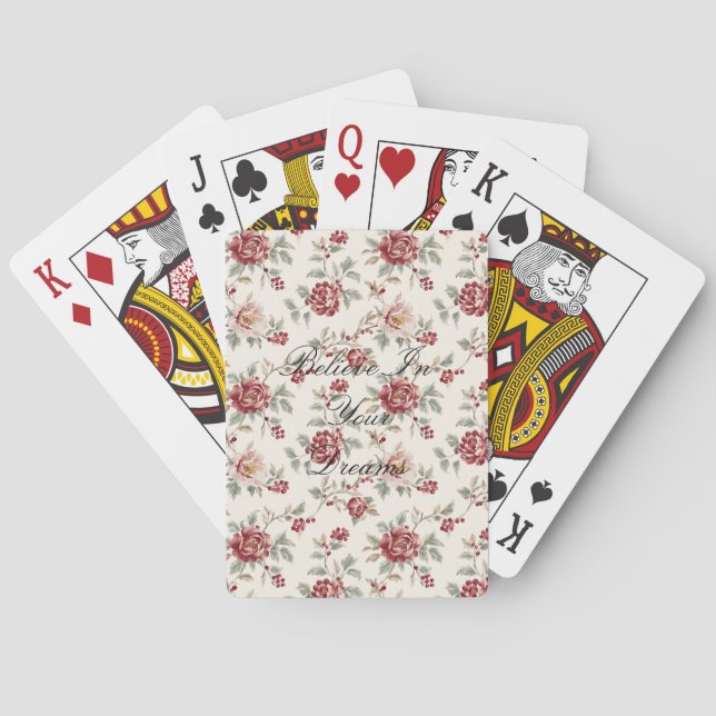 Jeu De Cartes Jolie Fleur Rouge Crème Chic (dos)
