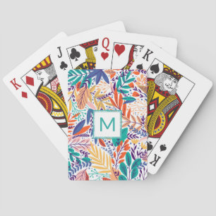 Jeu De Cartes Jolie Fleurs de Printemps Line Art Aqua Monogramme