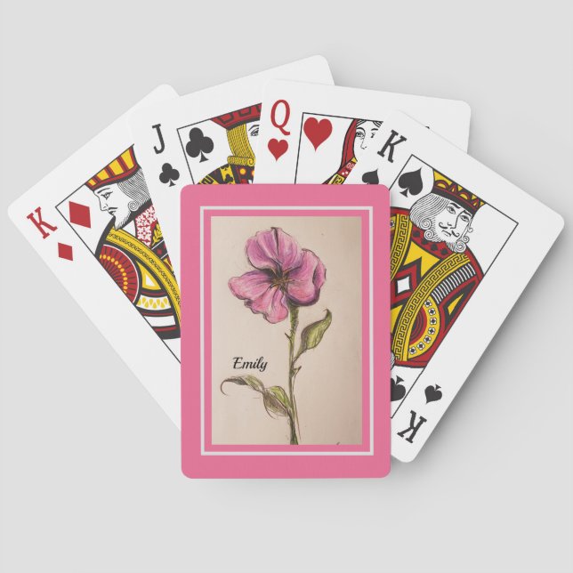 JEU DE CARTES JOLIE FLORALE ROSE AVEC NOM (dos)
