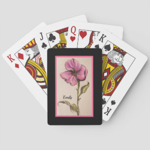 JEU DE CARTES JOLIE FLORALE ROSE AVEC NOM
