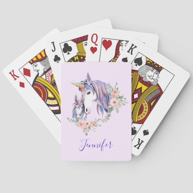 Jeu De Cartes Jolie licorne maman & bébé aquarelle Floral (dos)