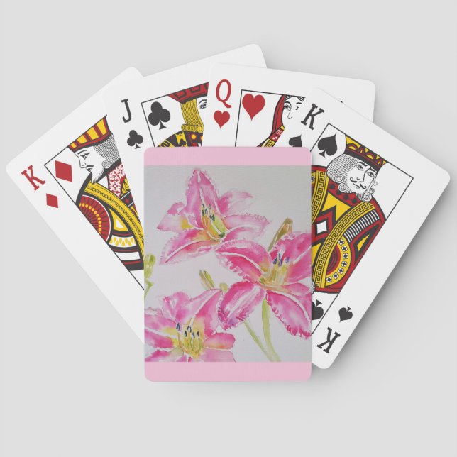 Jeu De Cartes Jolie Lily En Aquarelle Rose Peinture Girls Nom (dos)