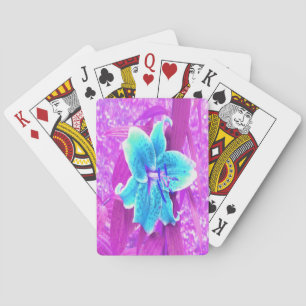 Jeu De Cartes Jolie lis Stargazer bleu aqua sur fond violet