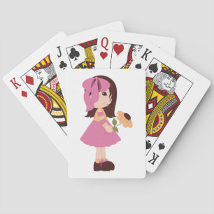 Jeu De Cartes Jolie Petite Fille Avec Fleur Robe Rose