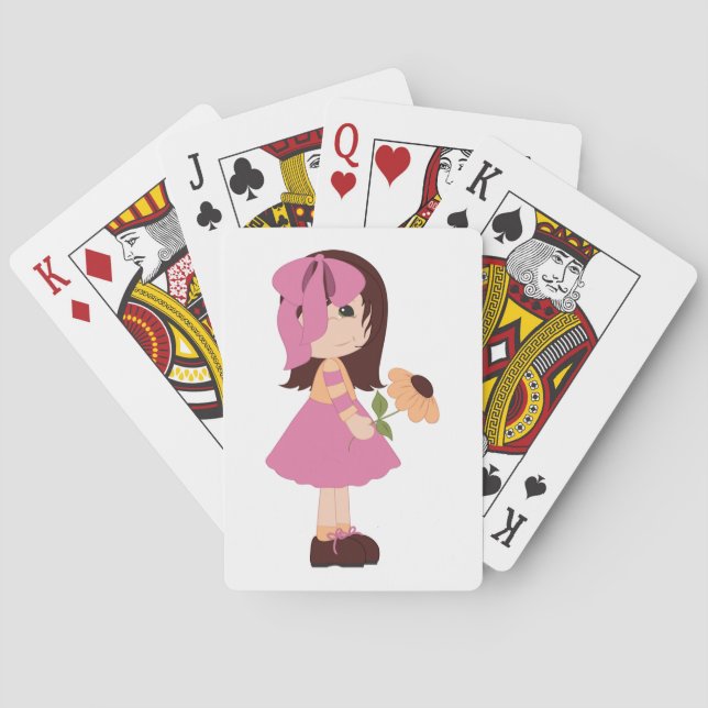 Jeu De Cartes Jolie Petite Fille Avec Fleur Robe Rose (dos)
