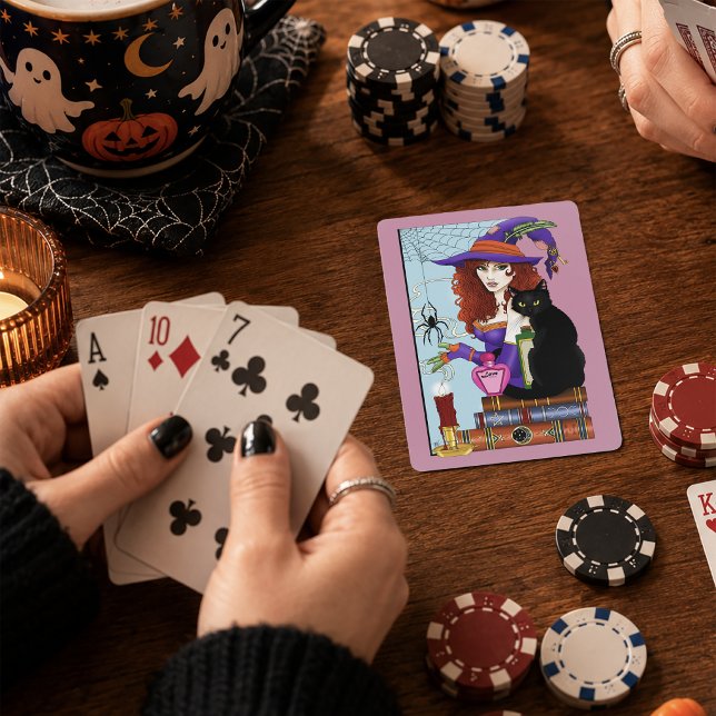 Jeu De Cartes Jolie Sorcière Chat Noir Livres de Potions Roses (Créateur téléchargé)