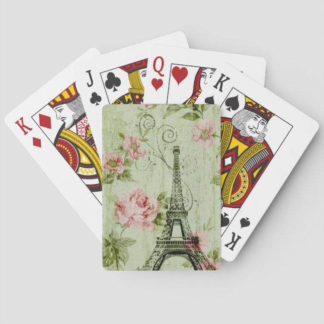 Jeu De Cartes jolie tour de paris fleurie rose à la menthe de pr (dos)