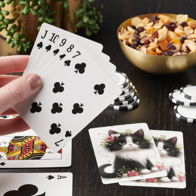 Jeu De Cartes Jolie Tuxedo Kitten avec Fleurs (In Situ)