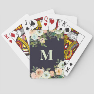Jeu De Cartes Jolies fleurs de menthe pêche noir monogramme init
