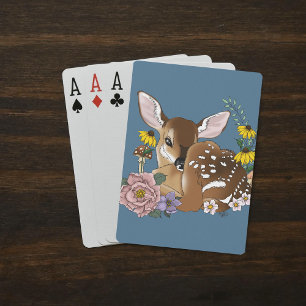 Jeu De Cartes Jolies Fleurs Sauvages Faon Bleu Bébé Cerf Forêt