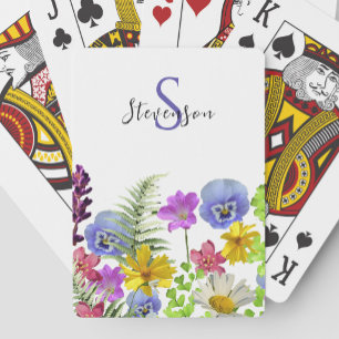 Jeu De Cartes Jolies Fleurs Sauvages Nom Personnalisé et Monogra