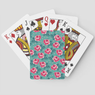 Jeu De Cartes Jolies roses roses et motif à pois sur sarcelle