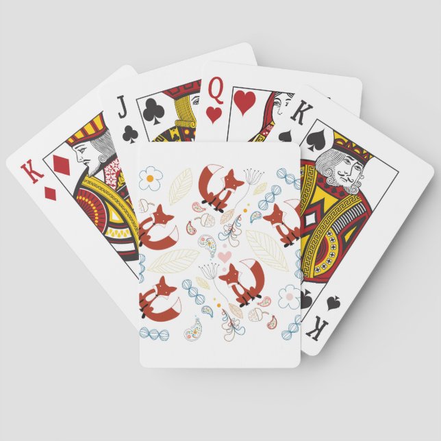 Jeu De Cartes Jolis cœurs de renard dessinés à la main en jaune  (dos)