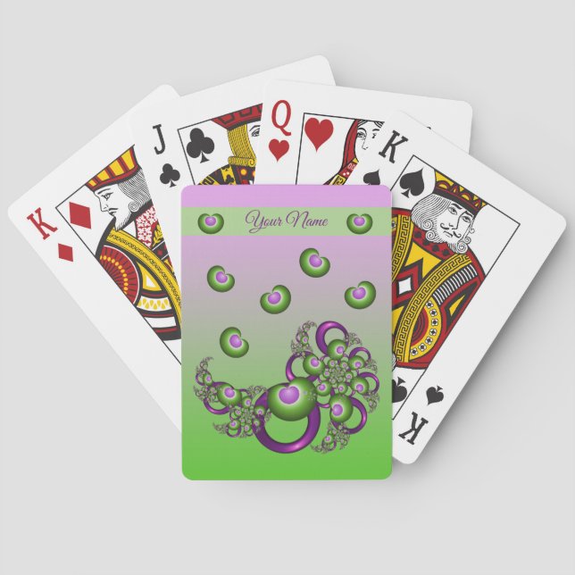 Jeu De Cartes Jolis cœurs verts roses abstraits Nom fractal (dos)