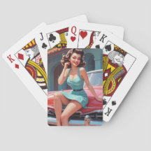 Jouer aux cartes, cartes de poker, Pin-up, Brunett