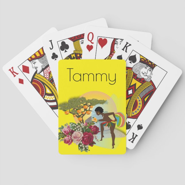 Jeu De Cartes Jouer Card Deck Femme Africaine Floral Jaune (dos)