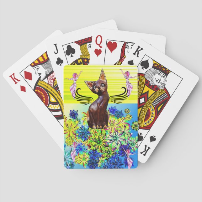 Jeu De Cartes Jouer Carte Deck Fairy Kitten Floral Stripe (dos)