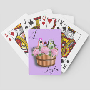 Jeu De Cartes Jouer Carton Pingouin Vin Violet Roses Rose