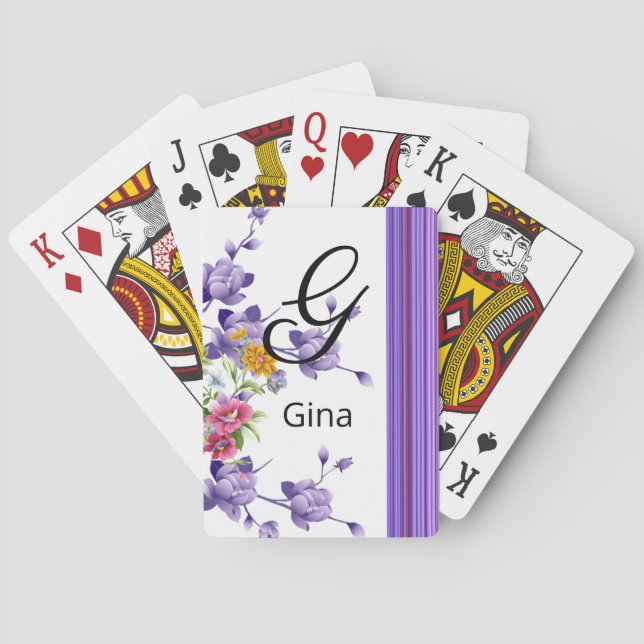 Jeu De Cartes Jouer Carton Planche Florale Violet (dos)