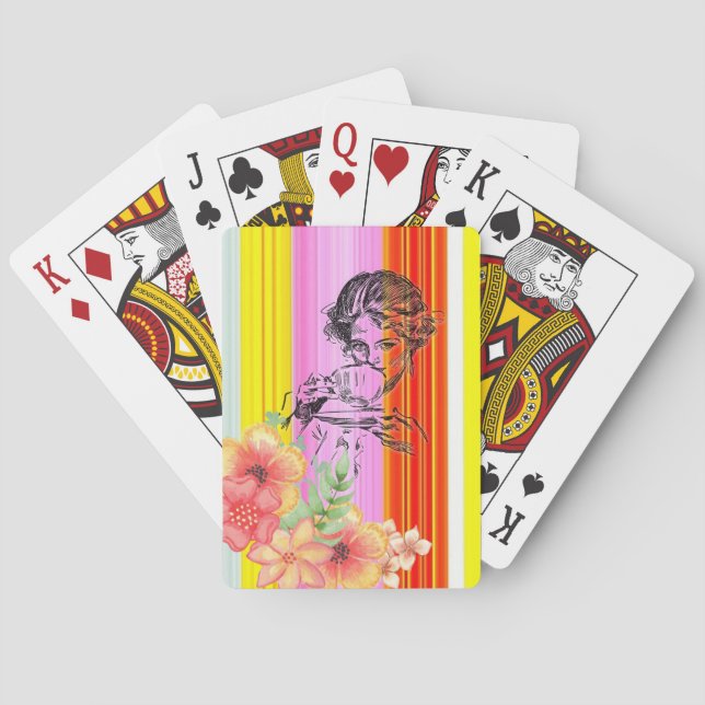 Jeu De Cartes Jouer Deck Victorian Femme Floral Stripe (dos)