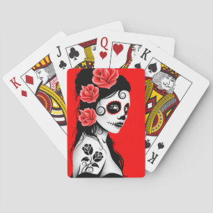 Jeu De Cartes Jour rouge de la fille morte de crâne de sucre
