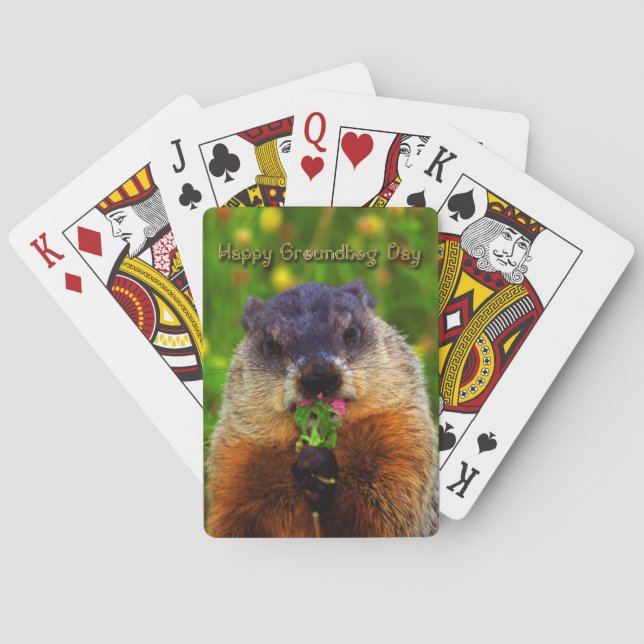 Jeu De Cartes Joyeuse Journée de la marmotte Mangeant la fleur (dos)