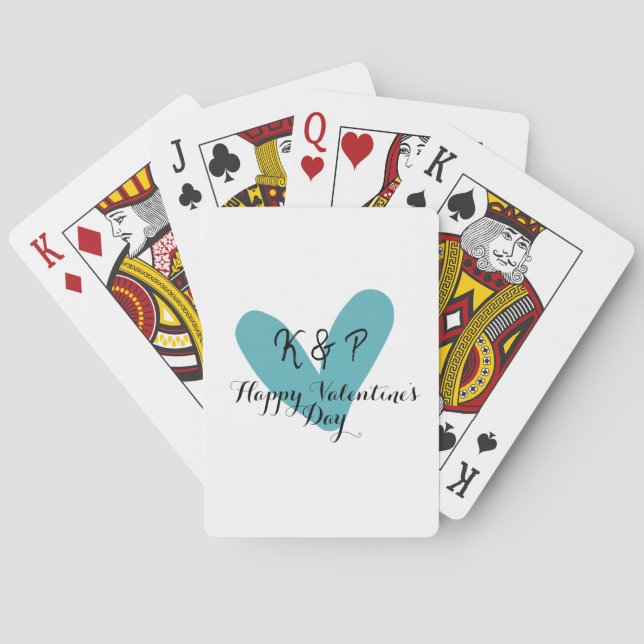 Jeu De Cartes Joyeuse Saint-Valentin turquoise cœur nom lettre  (dos)