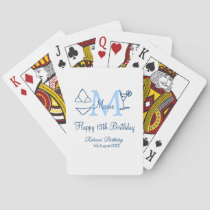 Jeu De Cartes Joyeux 15e anniversaire bleu ajouter nom monogramm