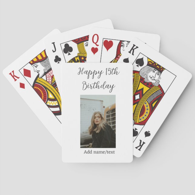 Jeu De Cartes Joyeux 15ème anniversaire ajouter nom photo texte  (dos)