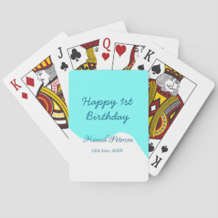 Jeu De Cartes Joyeux 1er anniversaire bleu ondulé rétro boho nom
