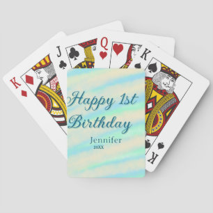 Jeu De Cartes Joyeux 1er anniversaire enfants bébé bleu vert pas