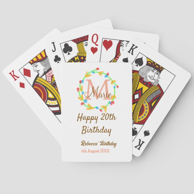 Jeu De Cartes Joyeux 20e Anniversaire couronne monogramme rouge  (dos)