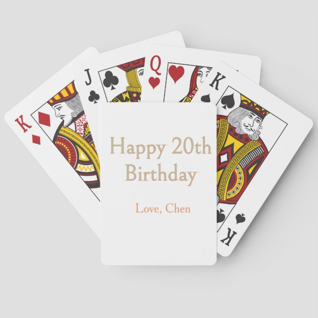 Jeu De Cartes joyeux 20e anniversaire vert orange pastel nom dat (dos)