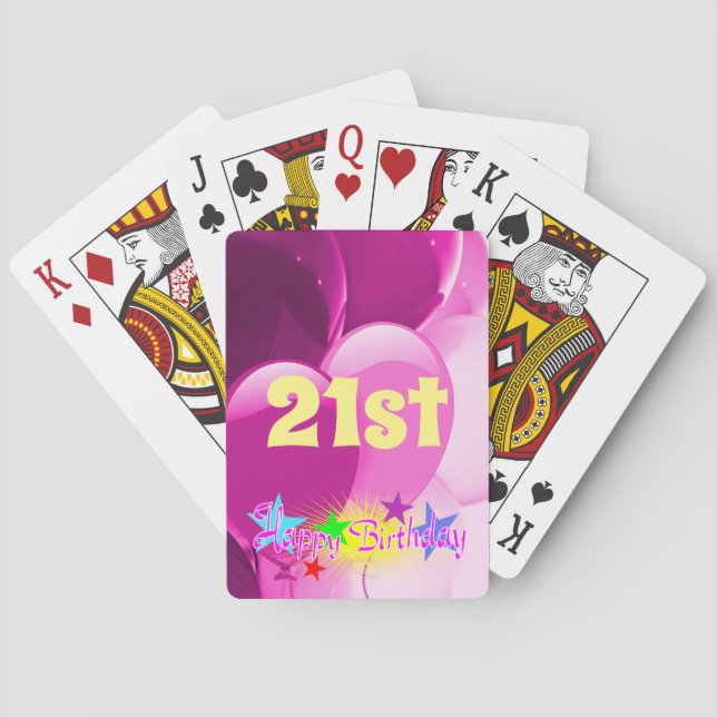 Jeu De Cartes Joyeux 21e anniversaire Ballons roses (dos)