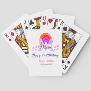 Jeu De Cartes Joyeux 21e anniversaire rose ajouter nom monogramm