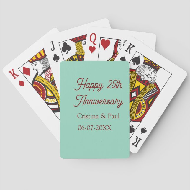 Jeu De Cartes Joyeux 25e anniversaire vert mauve pastel boho rét (dos)
