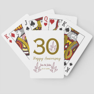 Jeu De Cartes Joyeux 30e anniversaire nom date feuille rouge dor