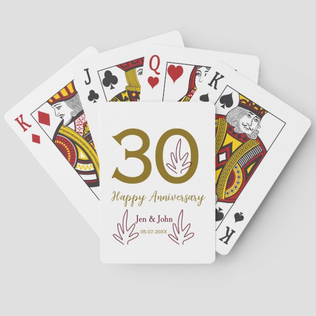 Jeu De Cartes Joyeux 30e anniversaire nom date feuille rouge dor (dos)