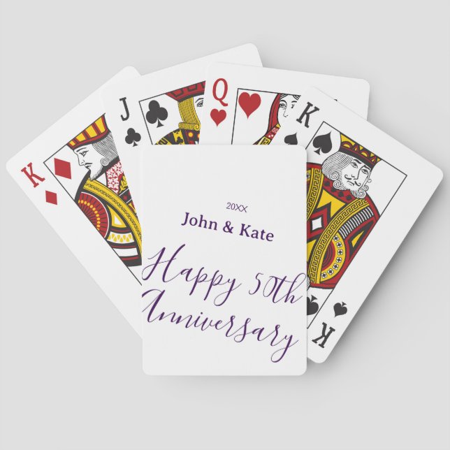 Jeu De Cartes Joyeux 50e anniversaire nom violet année simple  (dos)