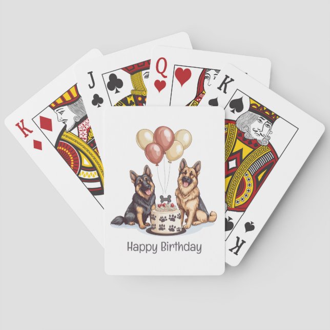 Jeu De Cartes Joyeux Anniversaire Chiens berger allemands Gâteau (dos)