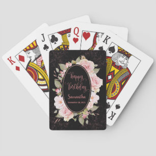 Jeu De Cartes Joyeux anniversaire Noir + Aquarelle rose Nom flor