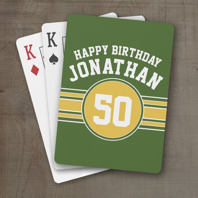 Jeu De Cartes Joyeux Anniversaire Sports Stripes avec Age Gold G (Personalized Playing Cards - Sporty Stripes)