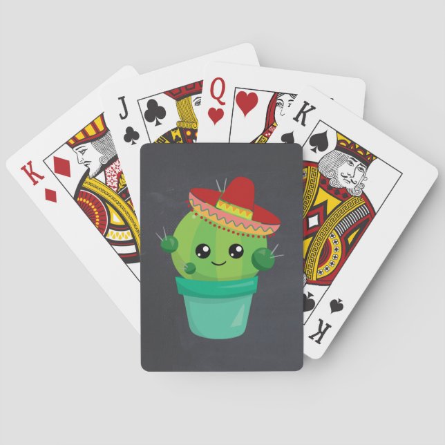 Jeu De Cartes Joyeux cactus ronds portant un Sombrero Rouge (dos)