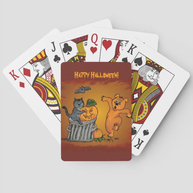 Jeu De Cartes Joyeux Halloween avec Chat Chat Chien et Araignée (dos)