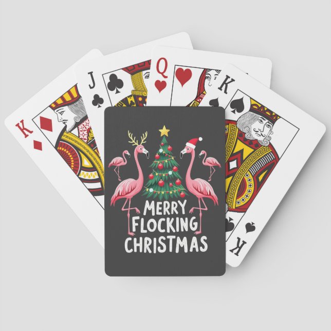 Jeu De Cartes Joyeux Noël à troupeau de flamants roses sur l'arb (dos)